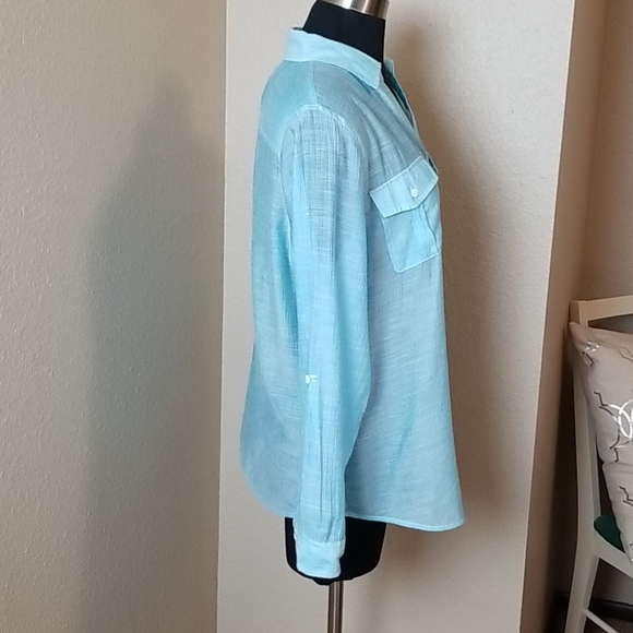 Chicos Button Front Long Sleeve Semi Sheer Blouse - Picture 3 of 6